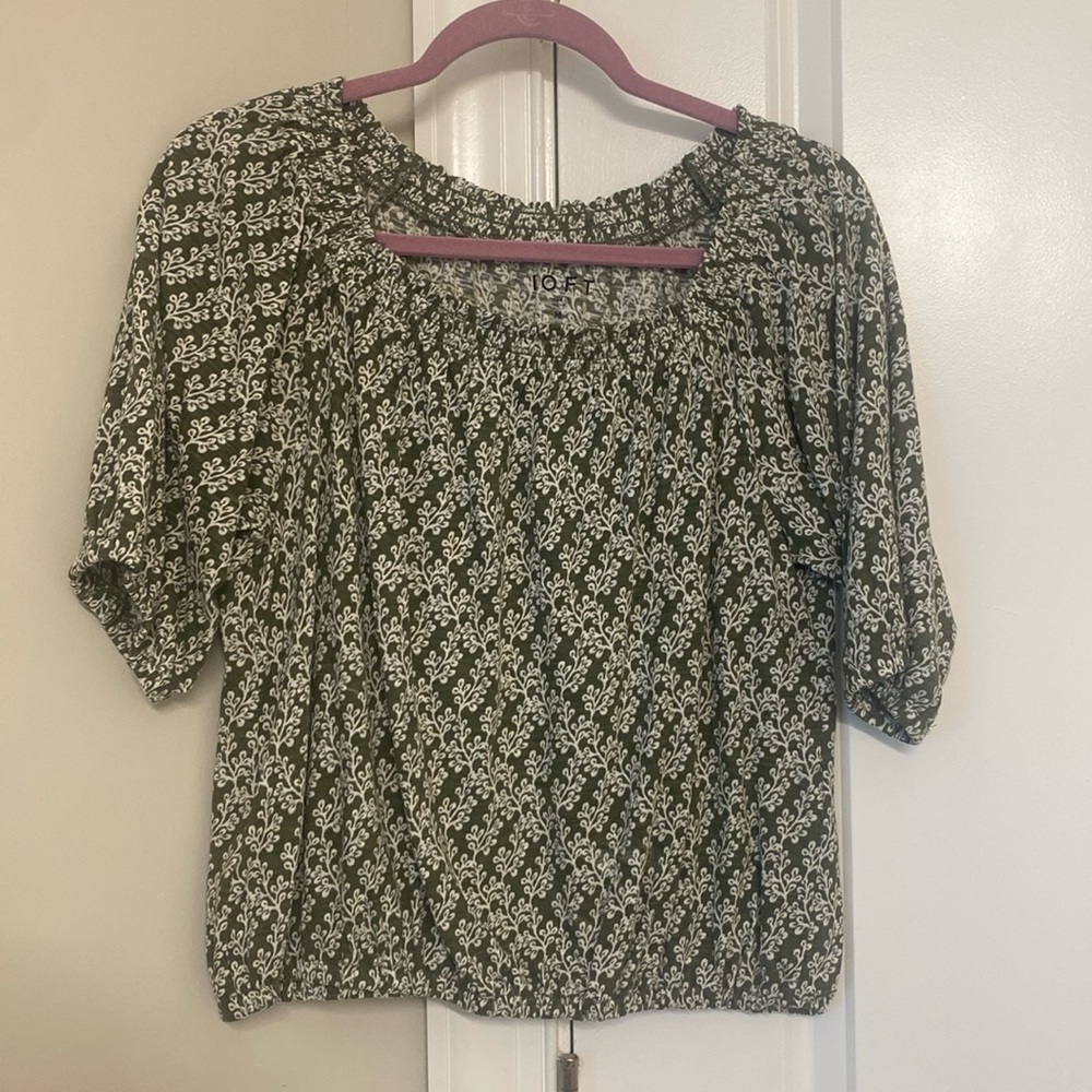 Green and white loft off the shoulder top size medium